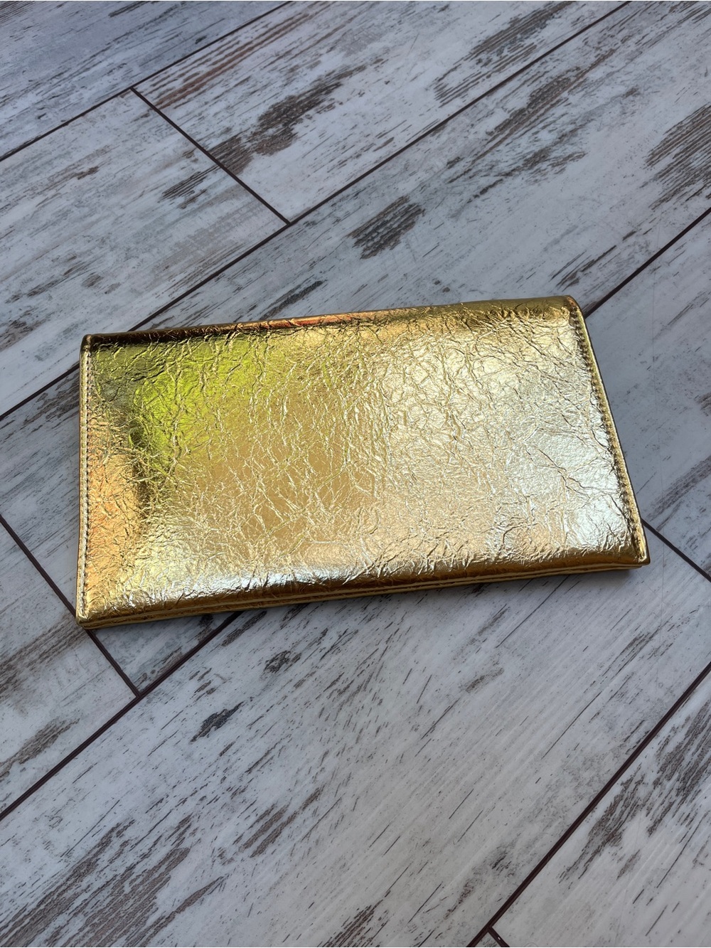 Huralona Wrinkled Gold Metallic Clutch Purse Crossbody Evening Bag 3 Pocket - Picture 12 of 16